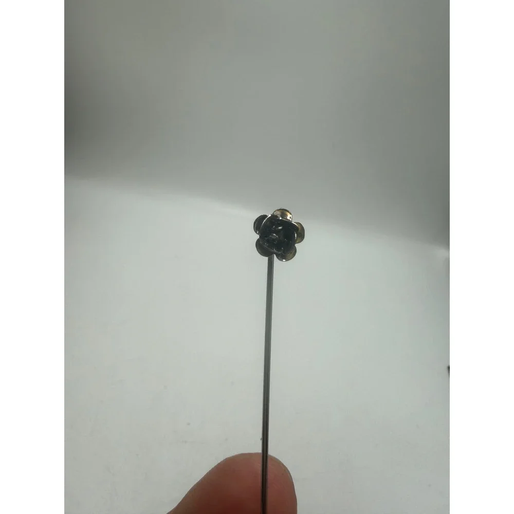 Vintage Silver Tone Rose Flower Stick Pin Lapel Scarf Hat Accessory 2.5 Inch